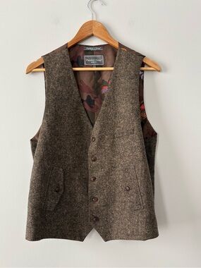 Designer Paisley & Gray Olive Brown Slim Fit Wool Blend Waistcoat